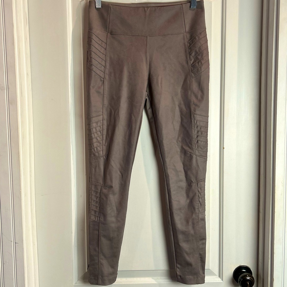 ATHLETA Delancey Gleam Moto Tight Bluff Grey Travel City Legging Ankle Zipper M